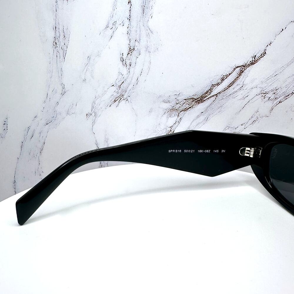 New PRADA Sunglasses Black Oval Cat Eye Symbole Logo - Picture 9 of 16
